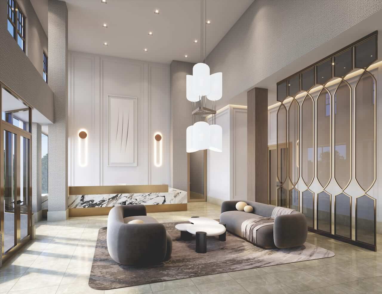 Rendering of The Hill Residences lobby interior