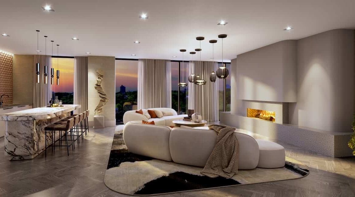 Rendering of The Hill Residences party room interior