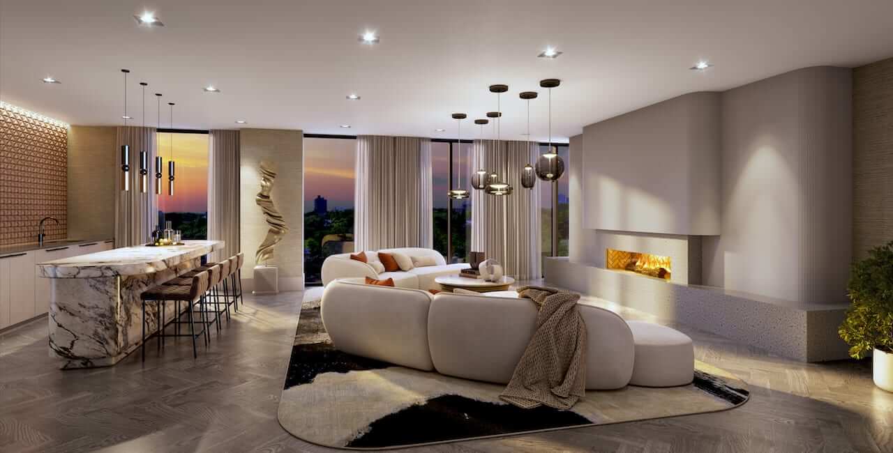 Rendering of The Hill Residences party room interior