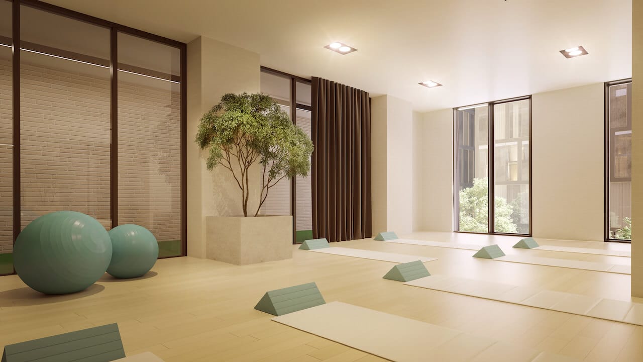 Rendering of The Riv Condos yoga room