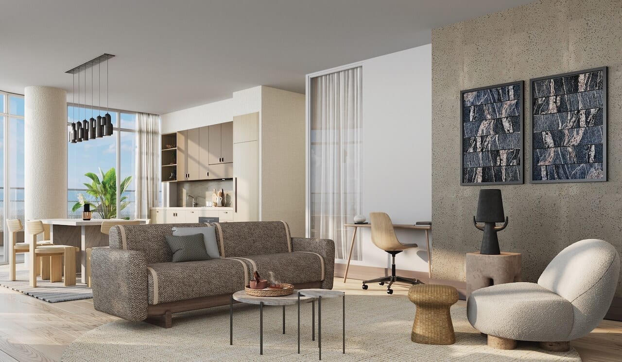 Rendering of Lily at Crosstown Condo interior living room lounge