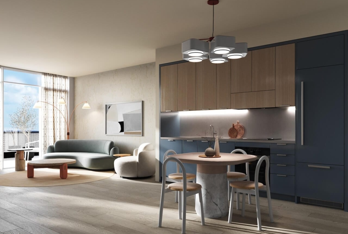 Rendering of Lily at Crosstown Condos suite interior kitchen