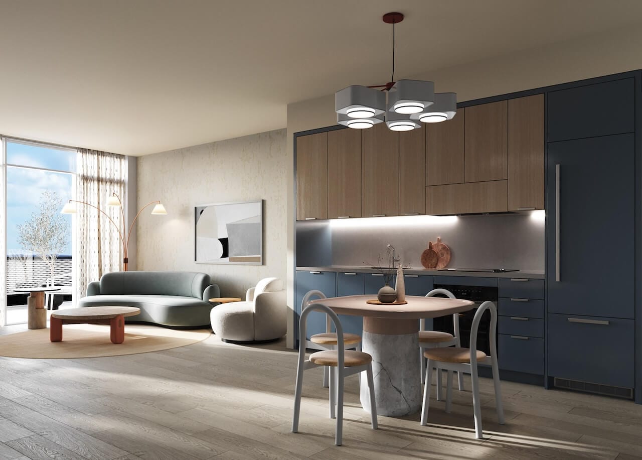 Rendering of Lily at Crosstown Condos suite interior kitchen