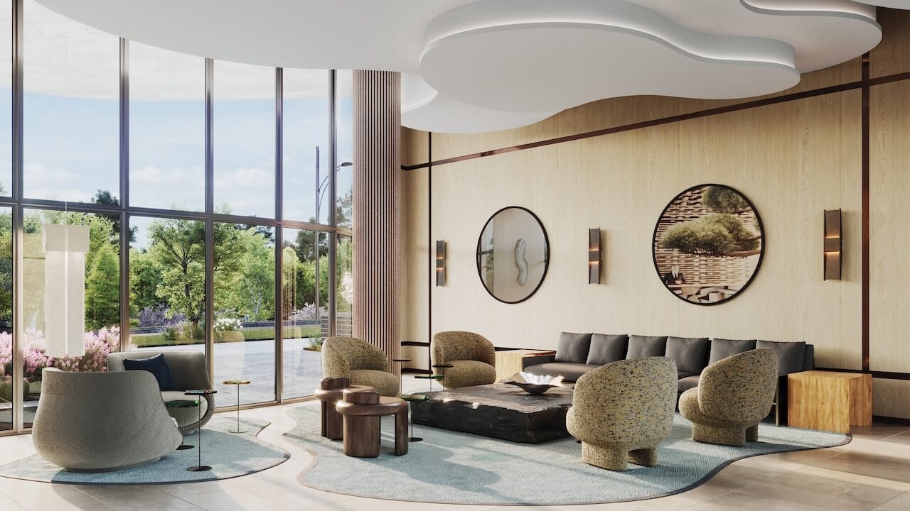 Rendering of Lily at Crosstown Condos lobby lounge