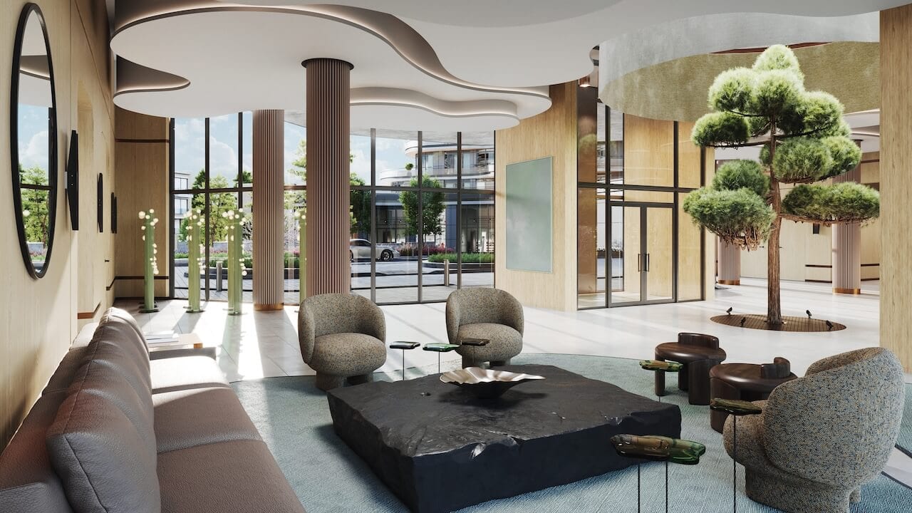 Rendering of Lily at Crosstown Condos lobby