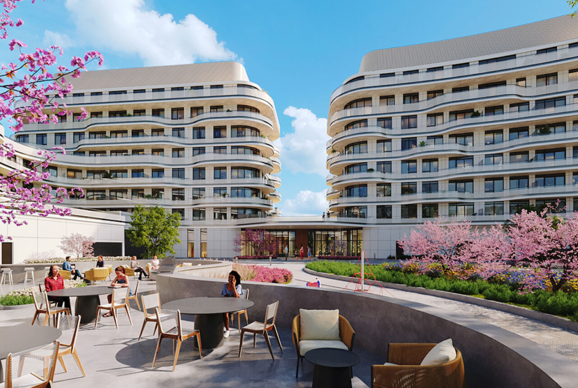 Rendering Lily Condos at Crosstown exterior outdoor courtyard