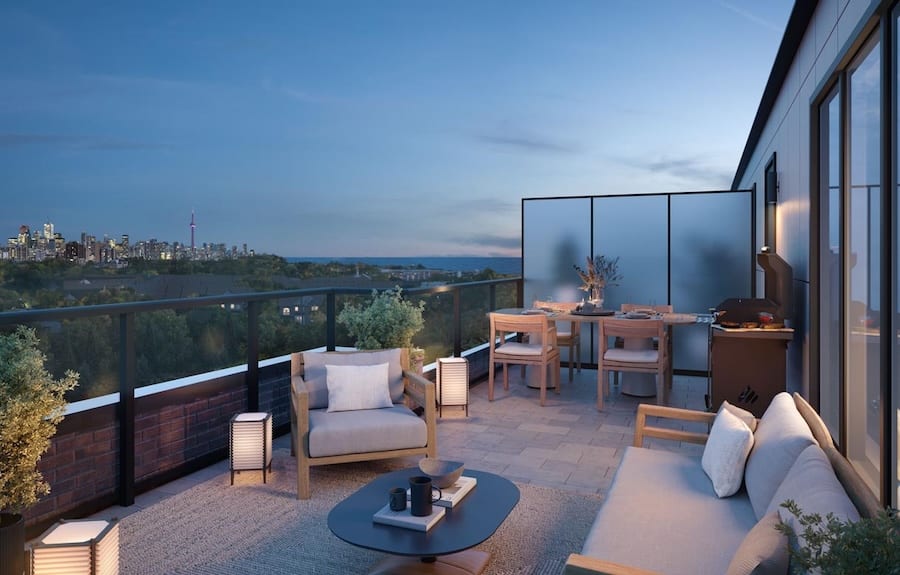 Rendering of Westshore Towns rooftop terrace in the evening