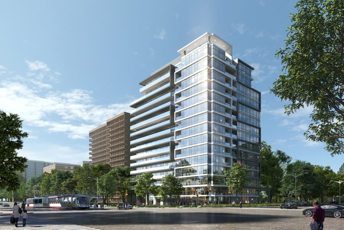 Rendering of 2992 Sheppard Condos exterior during the day