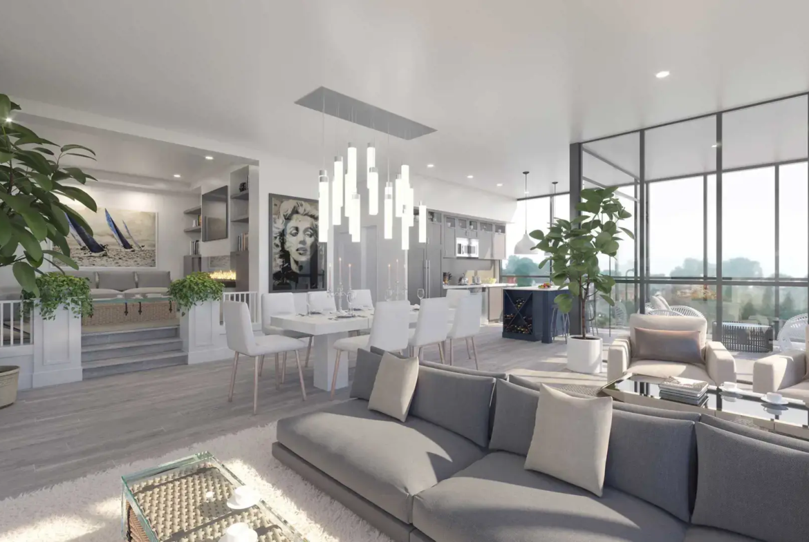 Rendering of the Harbour Club suite interior living room