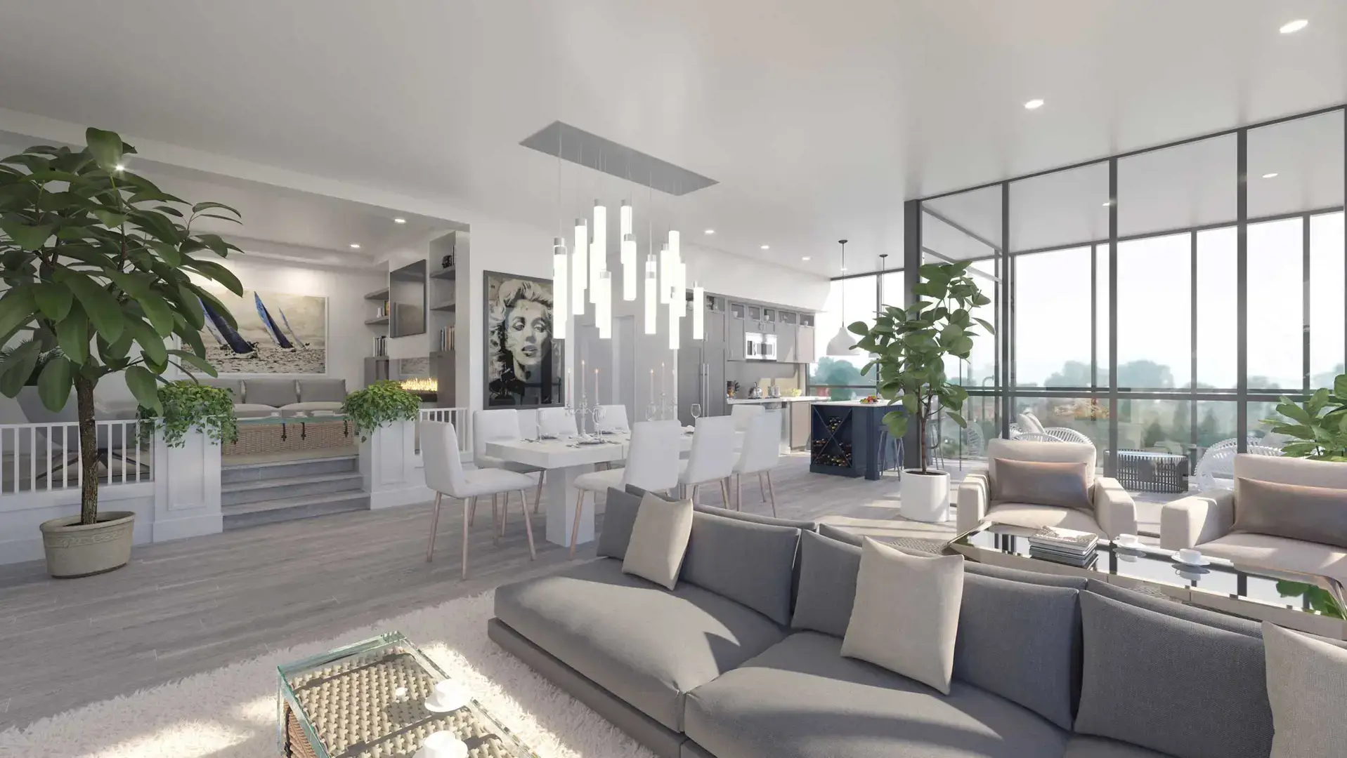 Rendering of the Harbour Club suite interior living room