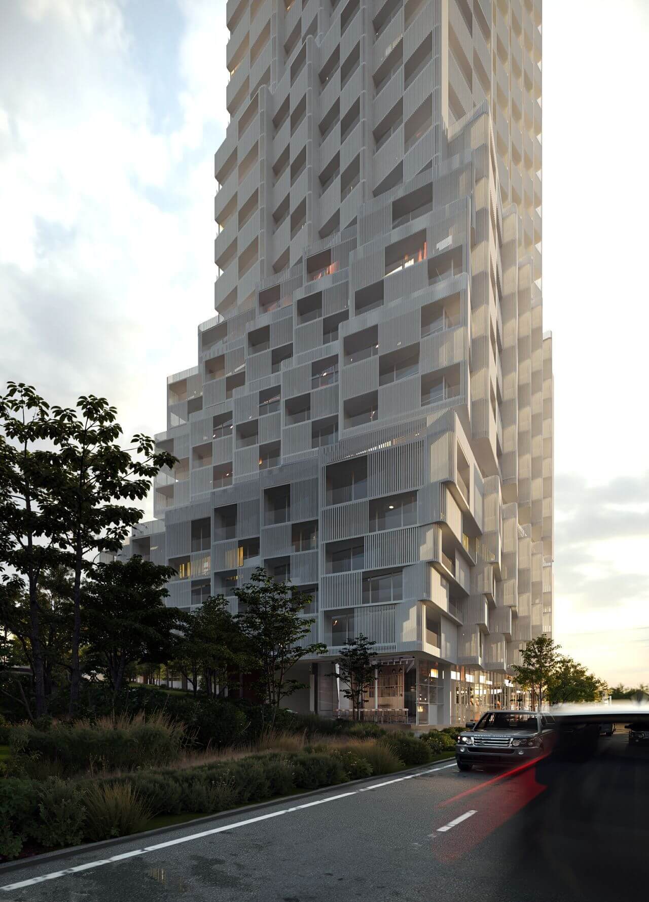 Rendering of 2485 Eglinton Avenue West Condos exterior day time street view