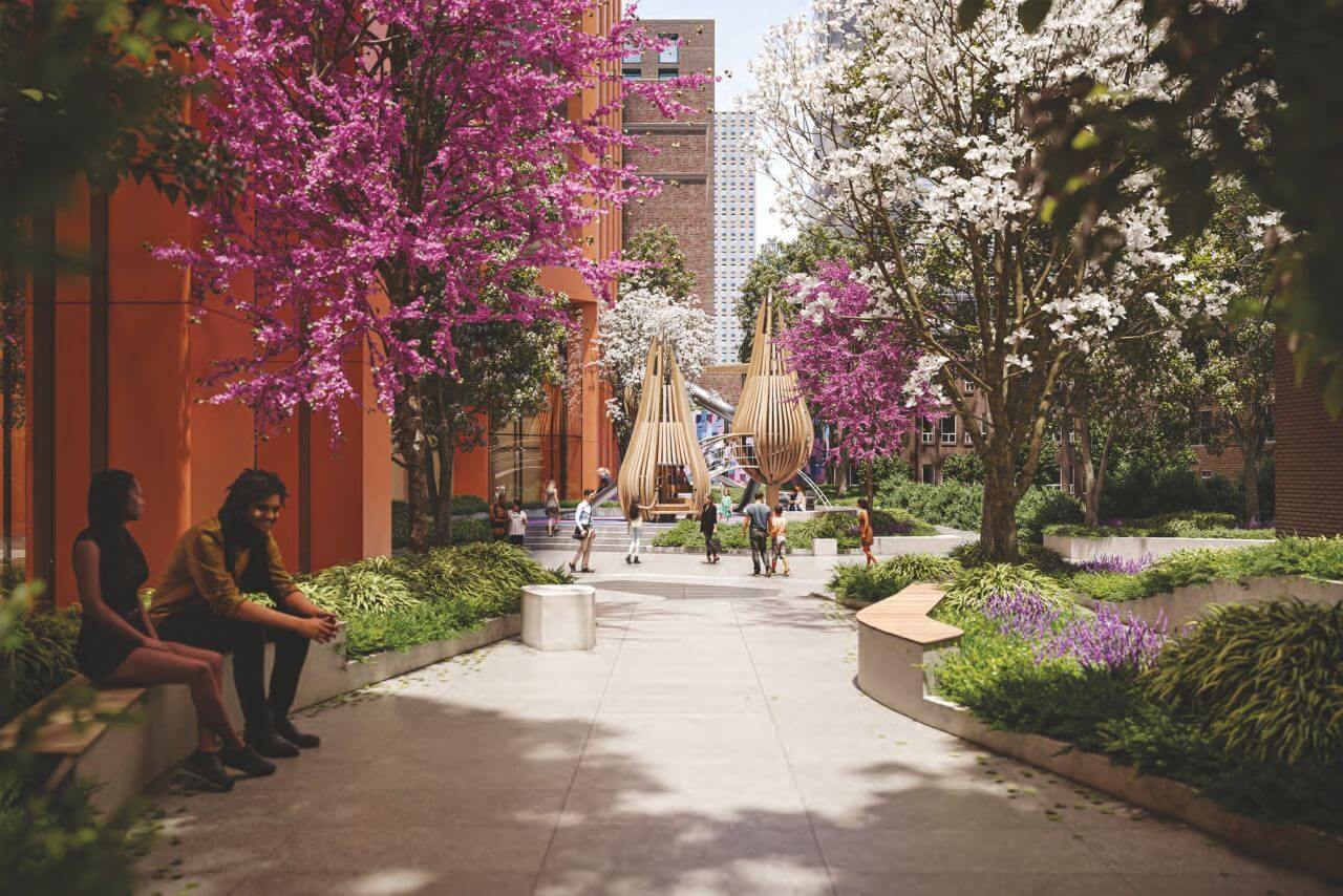 Rendering of 110-150 Eglinton Ave East Condos courtyard during the day