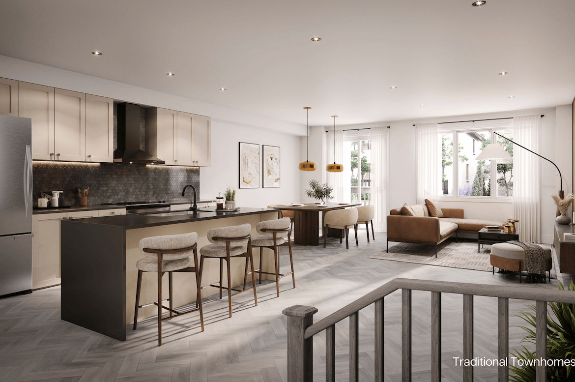 Rendering of Park & Main townhome interior open concept