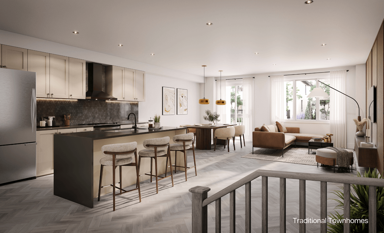 Rendering of Park & Main townhome interior open concept