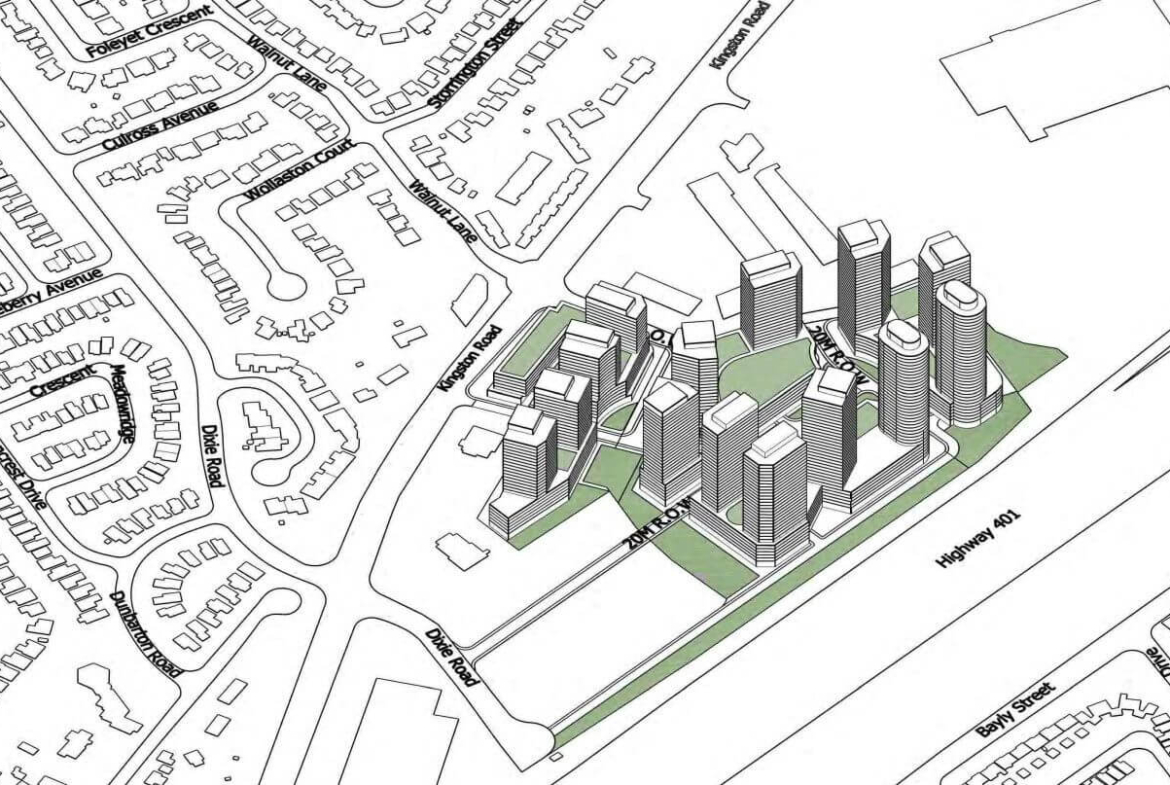 Aerial map of Brookdale Centre Redevelopment Condos in Pickering Ontario Canada