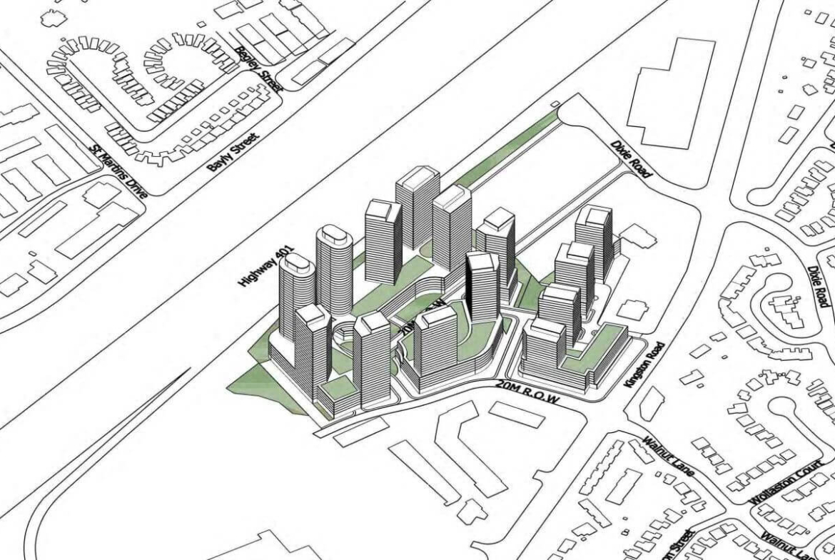 Aerial map of Brookdale Centre Redevelopment Condos in Pickering Ontario Canada