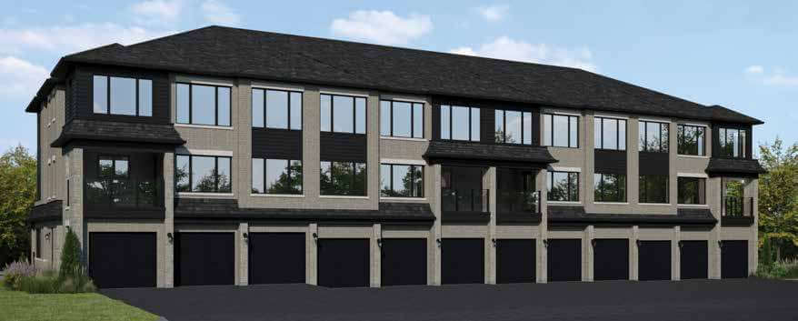 Exterior rendering with parking garages of Mira Towns Barrie