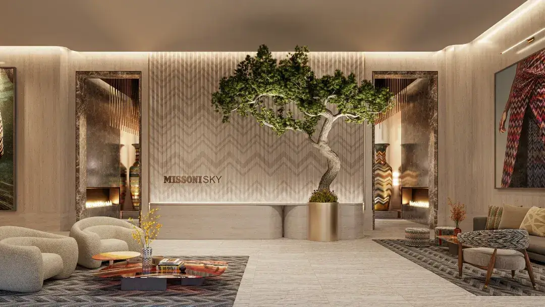 Rendering of Missoni Sky Condos interior lobby with concierge