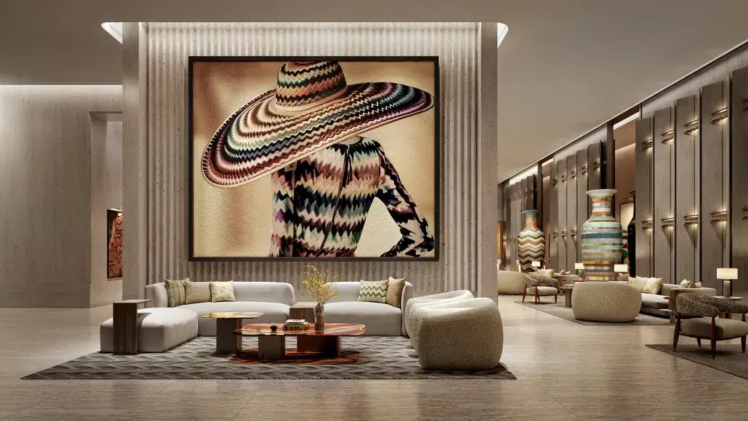 Rendering of Missoni Sky Condos lobby with lounge seating