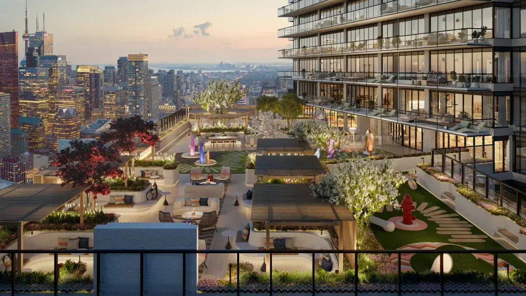 Rendering of Missoni Sky Condos exterior city view from balcony