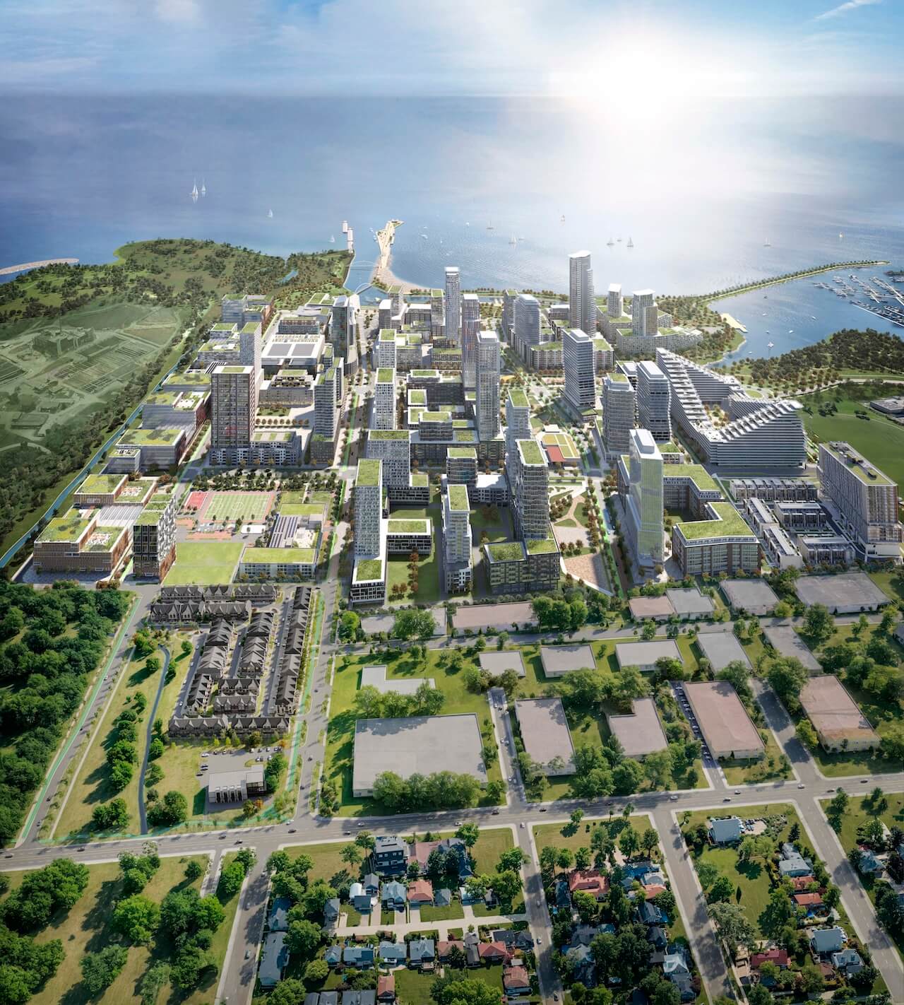 Rendering of The Pier House Collections towns aerial Pier House Towns at Lakeview Village